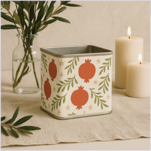 Mini Oil Tin Table Decor — Holiday Pomegranate Pattern (8cm)